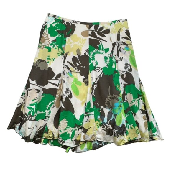 Chicos Womens  Floral A-Line Skirt Size 2 Medium Green/White/Brown - Picture 1 of 10